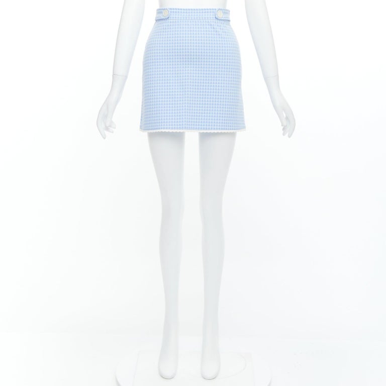 MIU MIU 2019 blue white gingham seersucker scallop trim buttons  