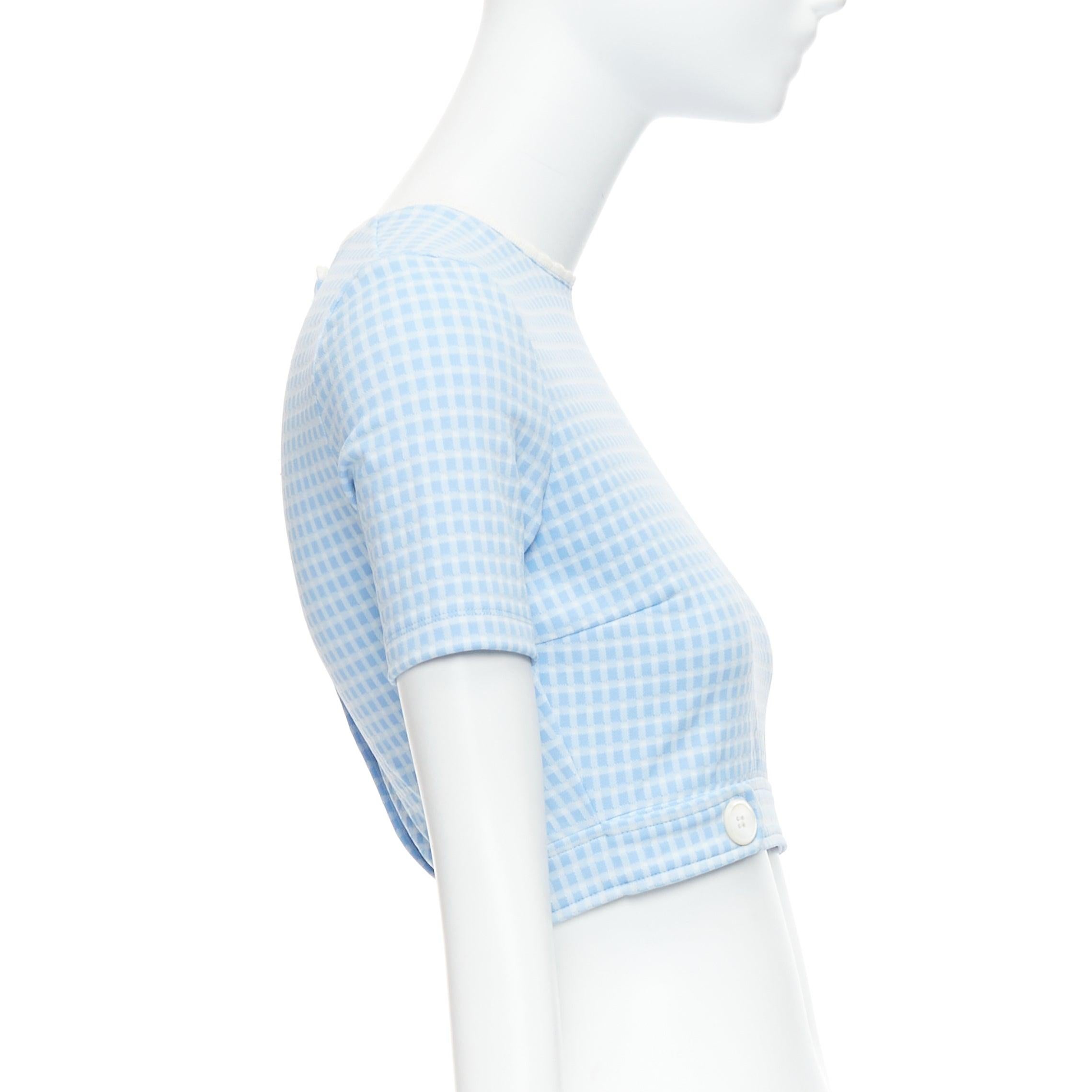 Women's MIU MIU 2019 blue white gingham seersucker scalloped crop top XS