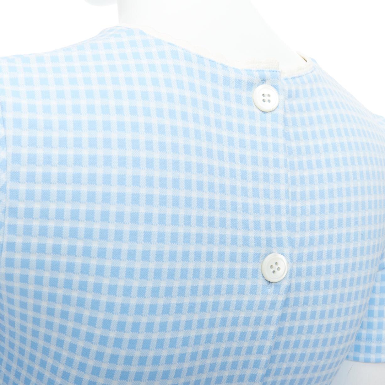 MIU MIU 2019 blue white gingham seersucker scalloped crop top XS 2