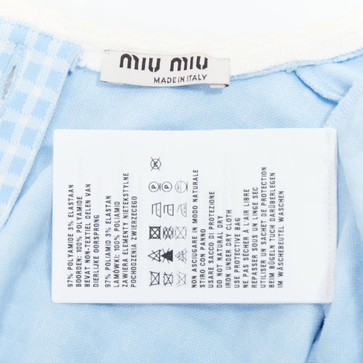 MIU MIU 2019 blue white gingham seersucker scalloped crop top XS 3