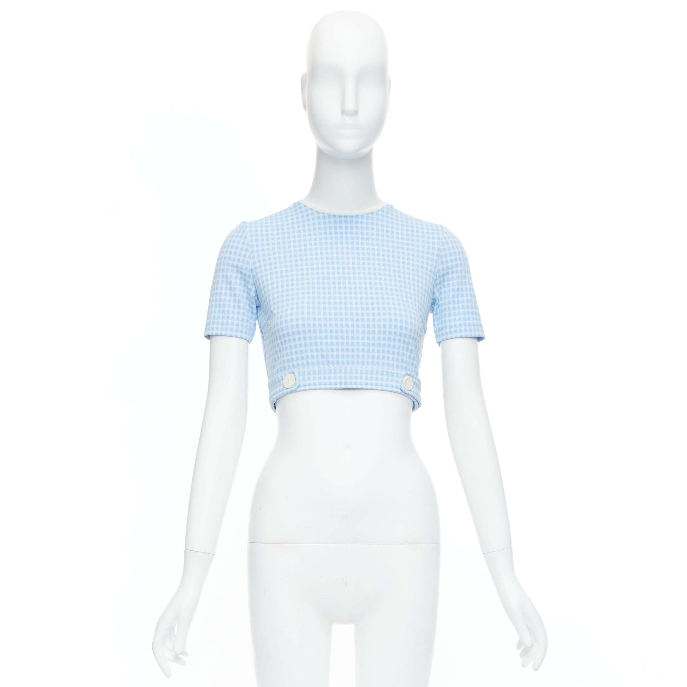 MIU MIU 2019 blue white gingham seersucker scalloped crop top XS 4