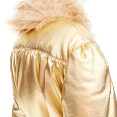 MIU MIU 2019 gold lambskin brown mohair shaggy fur collar robe coat IT36 XXS