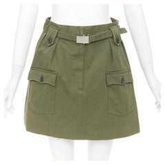 MIU MIU 2019 green cotton gabardine silver logo buckle utility skirt IT38 XS