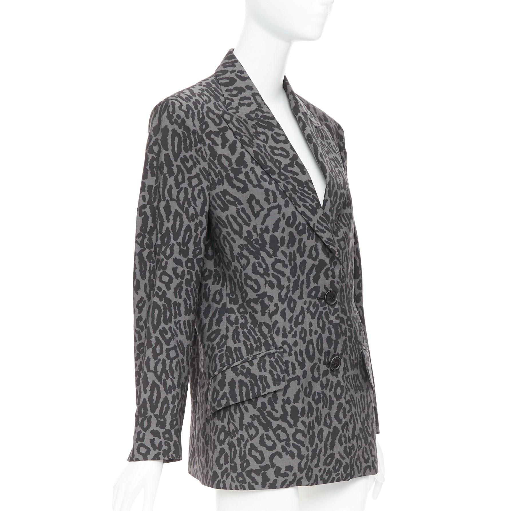 MIU MIU 2019 grau Schurwolle Mohair Leopard Logo Rücken Blazer Jacke IT36 XXS im Zustand „Hervorragend“ im Angebot in Hong Kong, NT