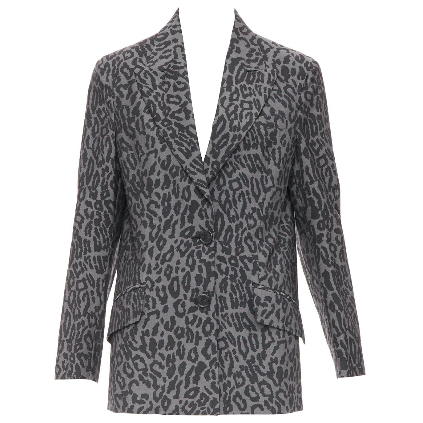 MIU MIU 2019 grey virgin wool mohair leopard logo back blazer jacket IT36 XXS