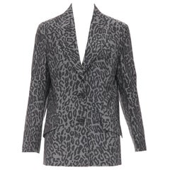 MIU MIU 2019 grey virgin wool mohair leopard logo back blazer jacket IT36 XXS