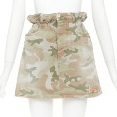 MIU MIU 2019 khaki green washed camo orange logo paperbag waist skirt IT38 XS