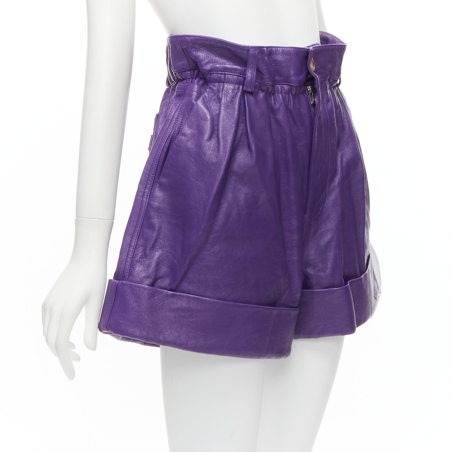 MIU MIU 2019 Runway lambskin high waisted rolled hems paperbag shorts IT38 XS In Excellent Condition In Hong Kong, NT