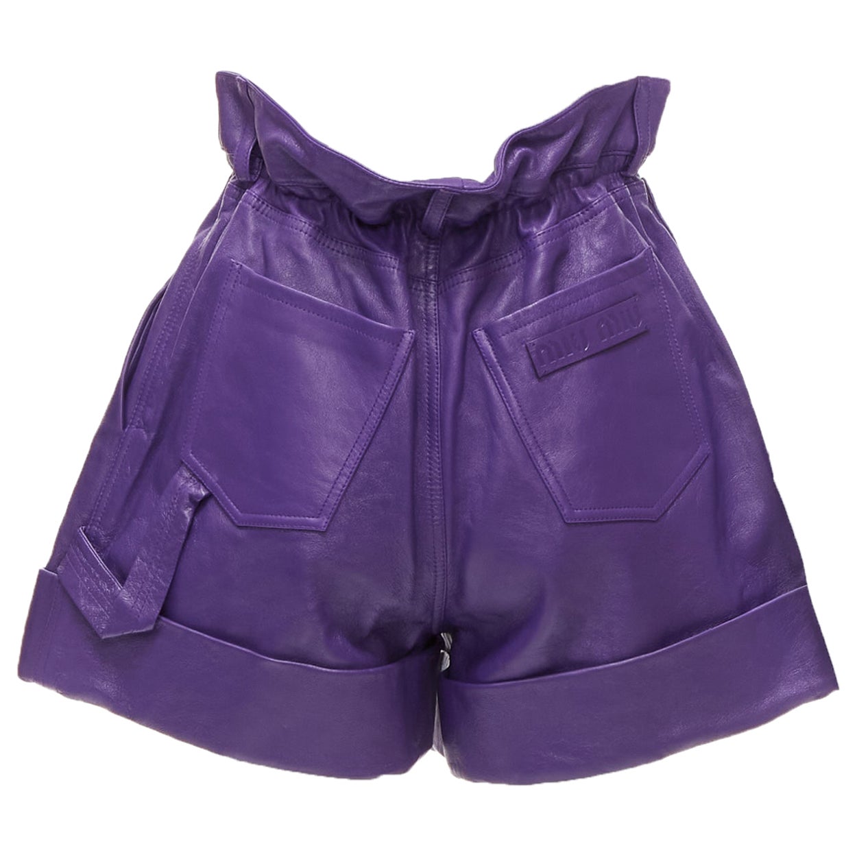 MIU MIU 2019 Runway lambskin high waisted rolled hems paperbag shorts IT38 XS