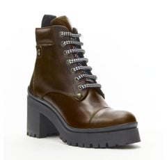 MIU MIU 2019 Vintage brushed brown leather block heel Alpine boots EU36.5