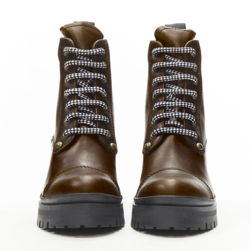 MIU MIU 2019 Vintage brushed brown leather block heel Alpine boots EU36.5 Negro