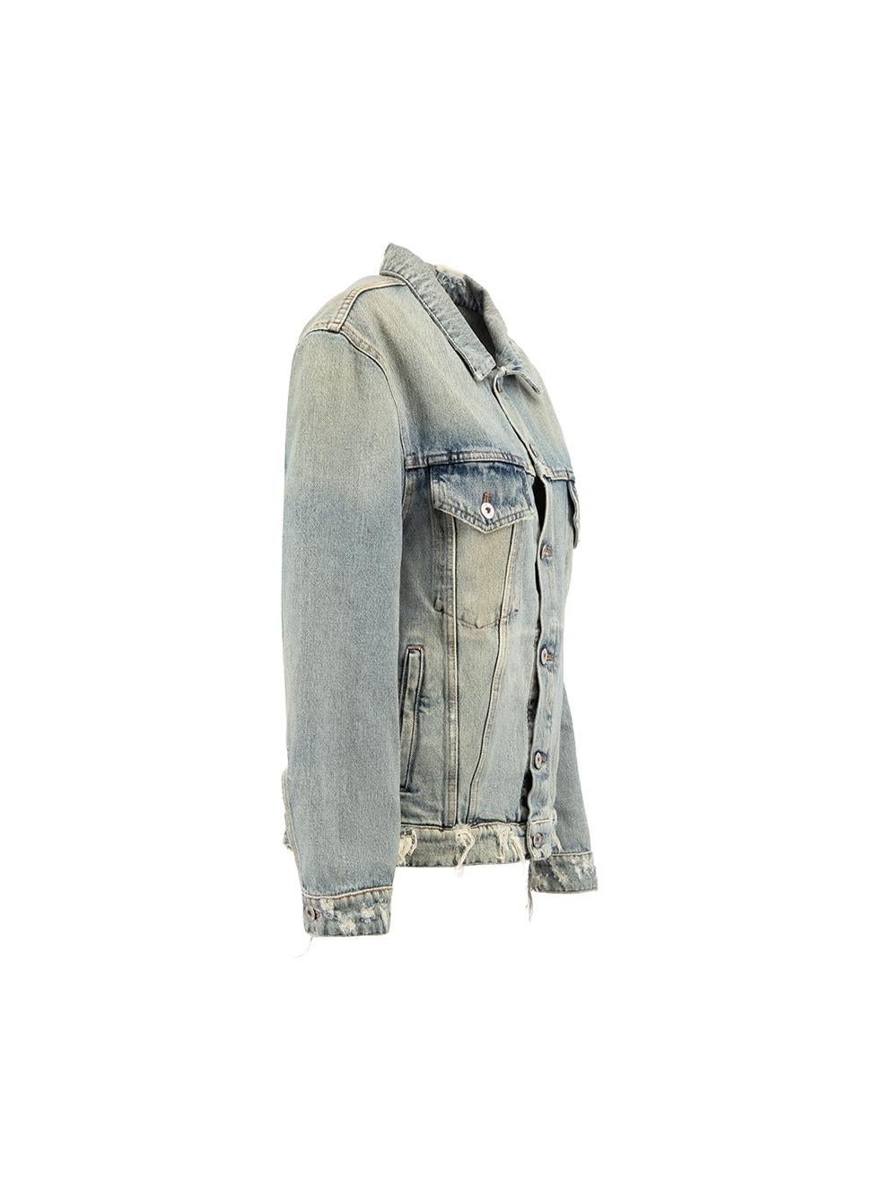 CONDITION is Very good. Hardly any visible wear to jacket is evident on this used Miu Miu designer resale item.
  
  Details
  2020
  Blue
  Cotton
  Denim jacket
  Oversized fit
  Button up fastening
  Buttoned cuffs
  4x Front pockets
  Distressed
