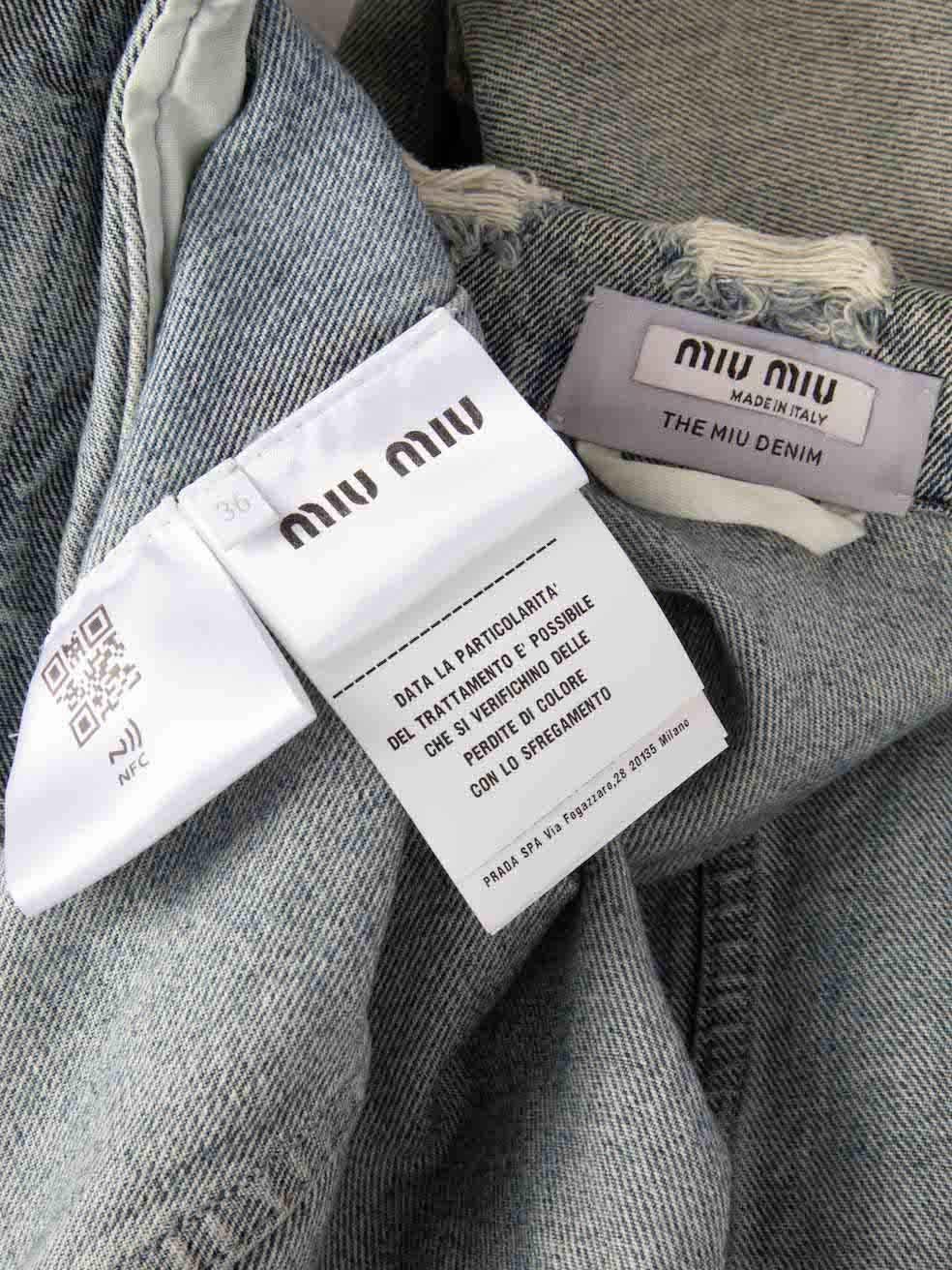 Women's Miu Miu 2020 Blue Distressed Denim Jacket Size XXS