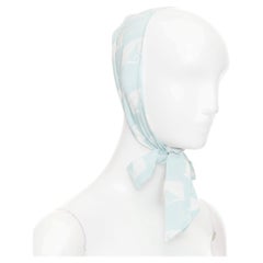MIU MIU 2020 cartoon cat light white silk crepe print long headband skinny scarf