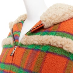 MIU MIU 2020 Plaid Casentino Shearling orange green fur trim boxy jacket IT38 XS