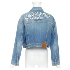 MIU MIU 2020 washed denim white logo handpainted daisy floral cropped jacket XXS