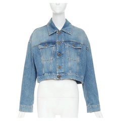 MIU MIU 2020 washed denim white logo handpainted daisy floral cropped jacket XXS
