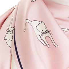 MIU MIU 2020 Whimsical Animal Cat Print 100% silk twill light black large scarf