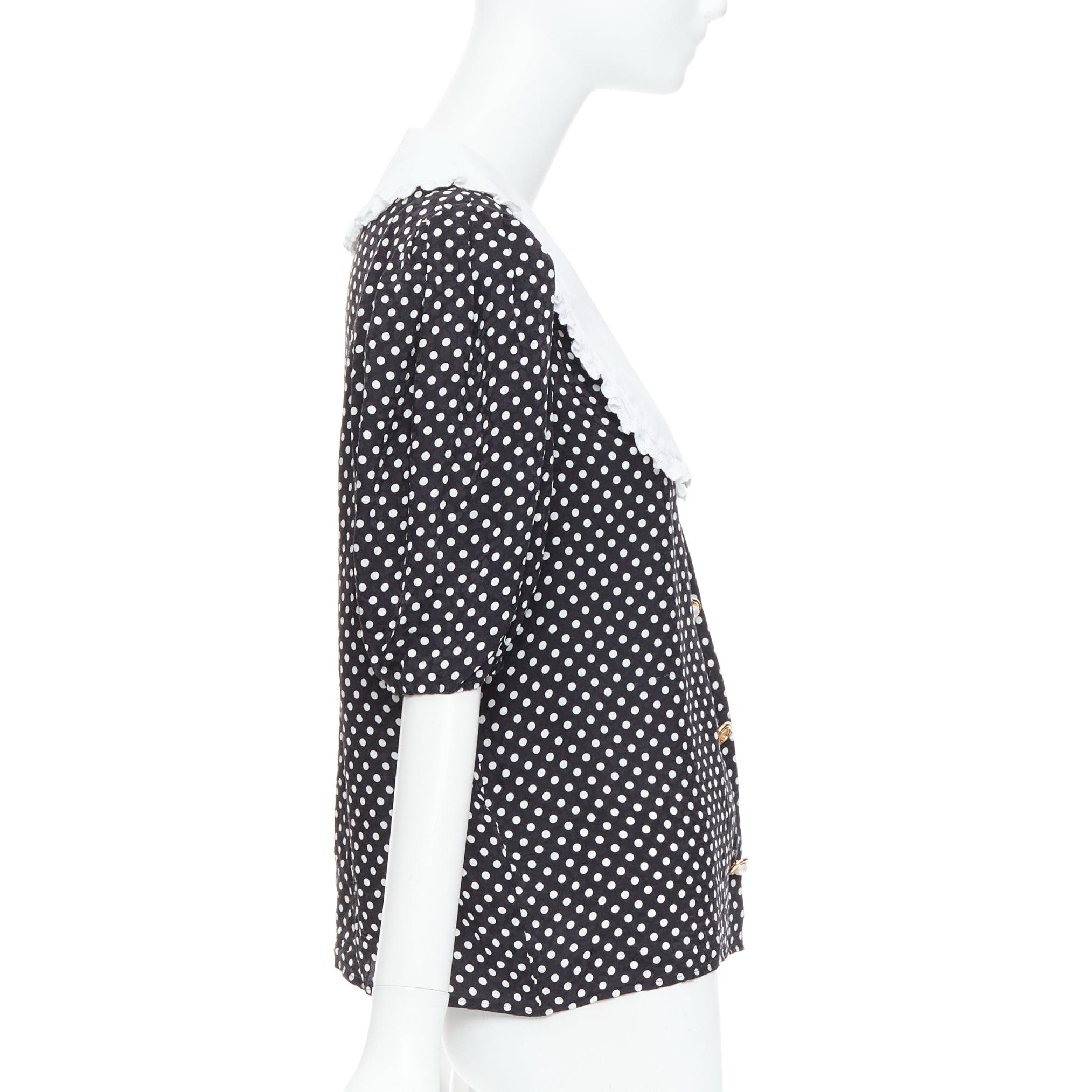 MIU MIU 2021 black white silk cotton trim polka dot vintage blouse IT42 M In Good Condition For Sale In Hong Kong, NT