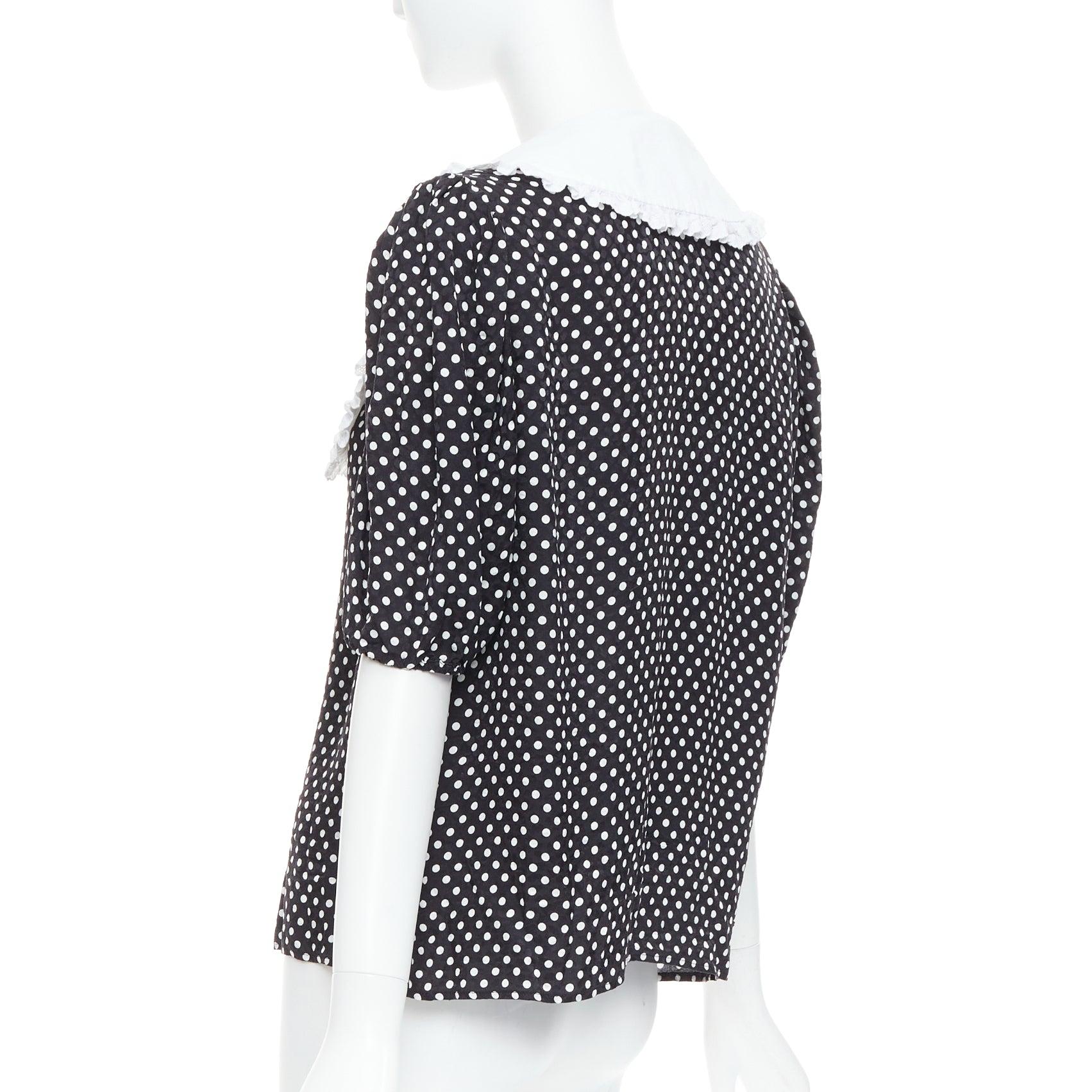MIU MIU 2021 black white silk cotton trim polka dot vintage blouse IT42 M For Sale 1