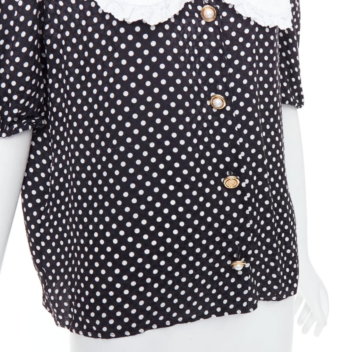 MIU MIU 2021 black white silk cotton trim polka dot vintage blouse IT42 M For Sale 2