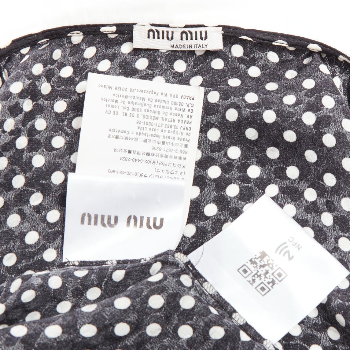MIU MIU 2021 black white silk cotton trim polka dot vintage blouse IT42 M For Sale 3