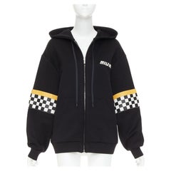 MIU MIU 2021 cotton checkerboard woven leather sleeves Race Car zip hoodie S