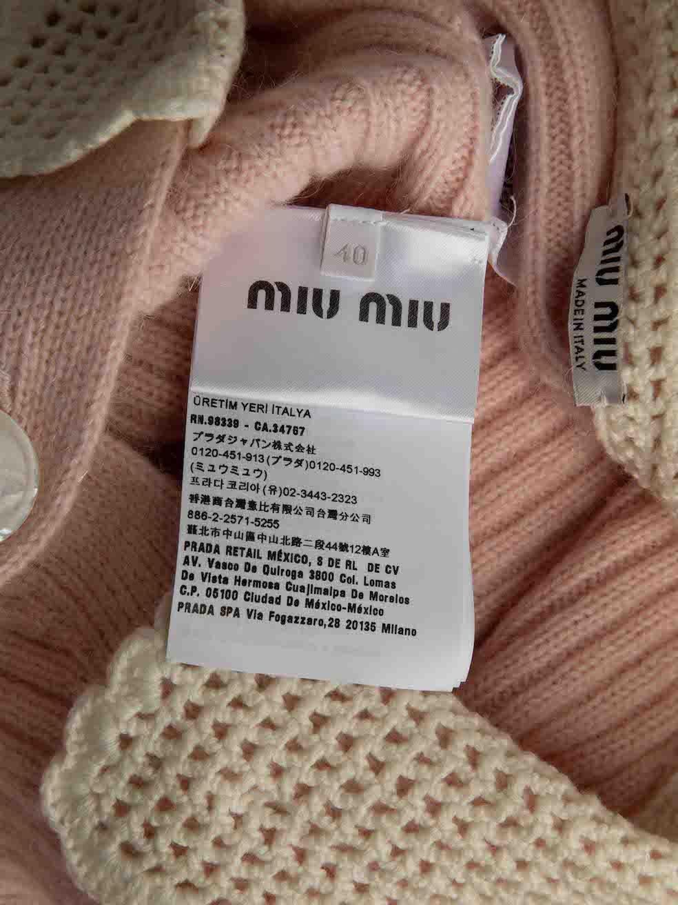 Women's Miu Miu 2021 Pink Cashmere Knit Crochet Collar Cardigan Size S For Sale