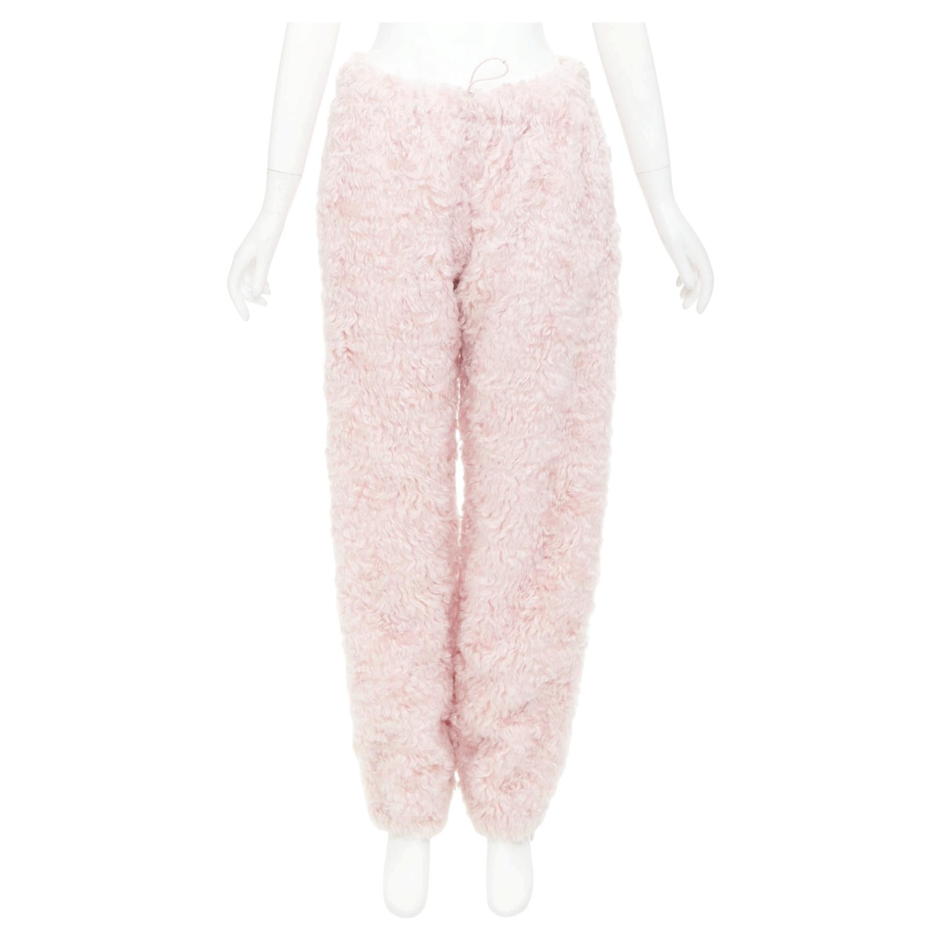 MIU MIU 2021 pink mohair faux fur drawstring wide leg pants IT38 XS For Sale