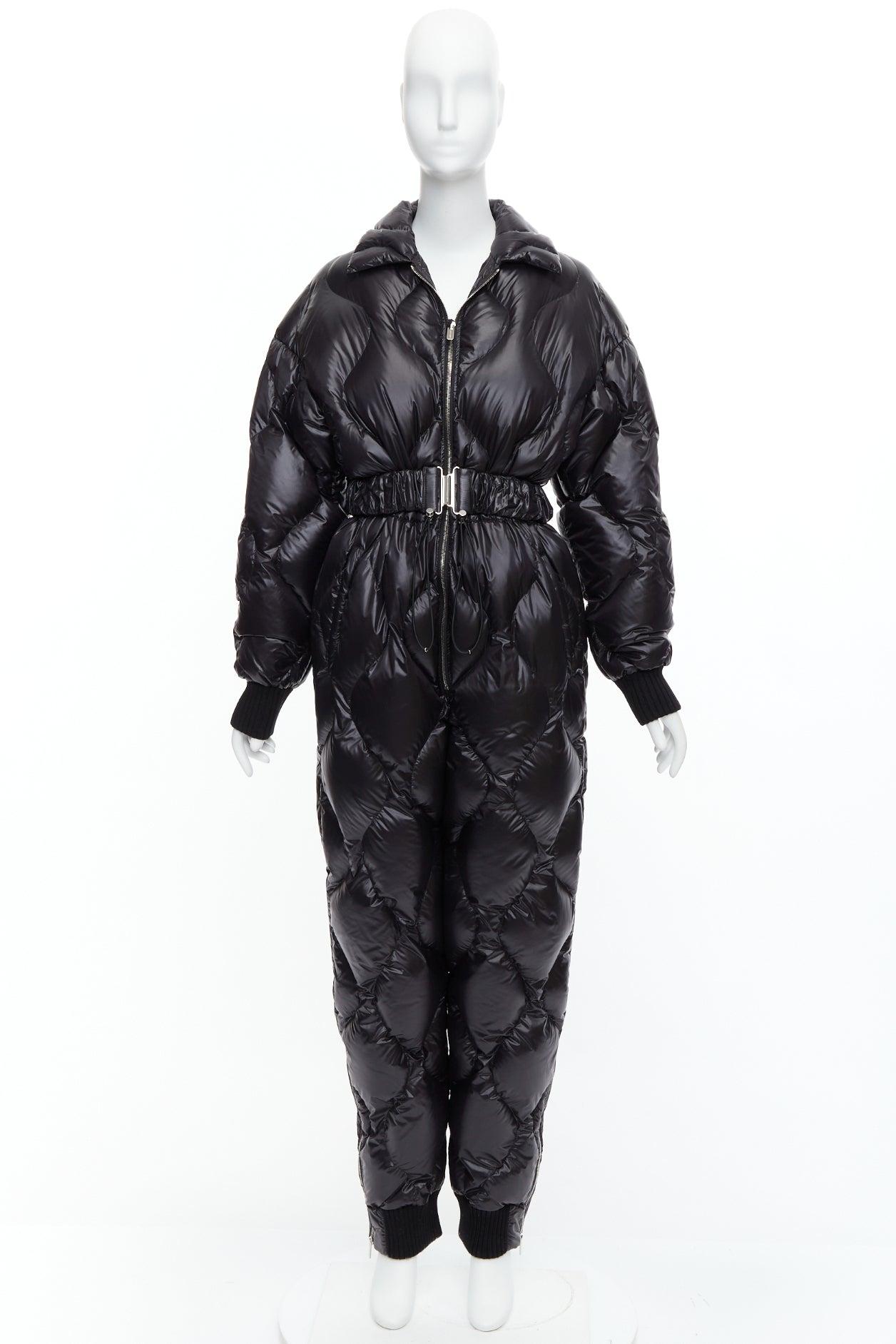 MIU MIU 2021 Runway black quilted goose down puffer belted jumpsuit IT38 XS 5