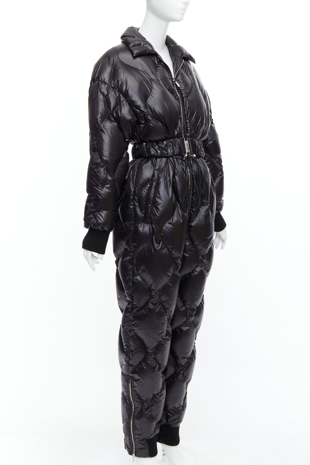Black MIU MIU 2021 Runway black quilted goose down puffer belted jumpsuit IT38 XS