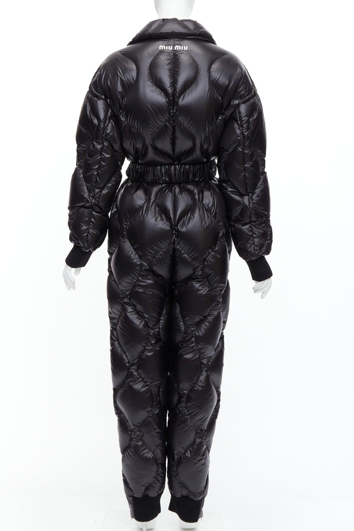 Women's MIU MIU 2021 Runway black quilted goose down puffer belted jumpsuit IT38 XS