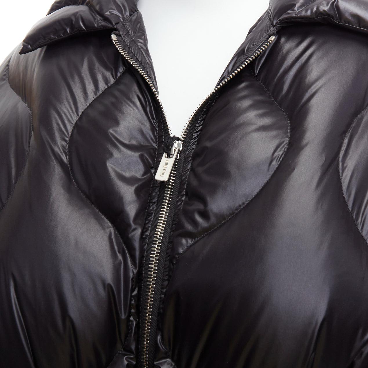 MIU MIU 2021 Runway black quilted goose down puffer belted jumpsuit IT38 XS 3