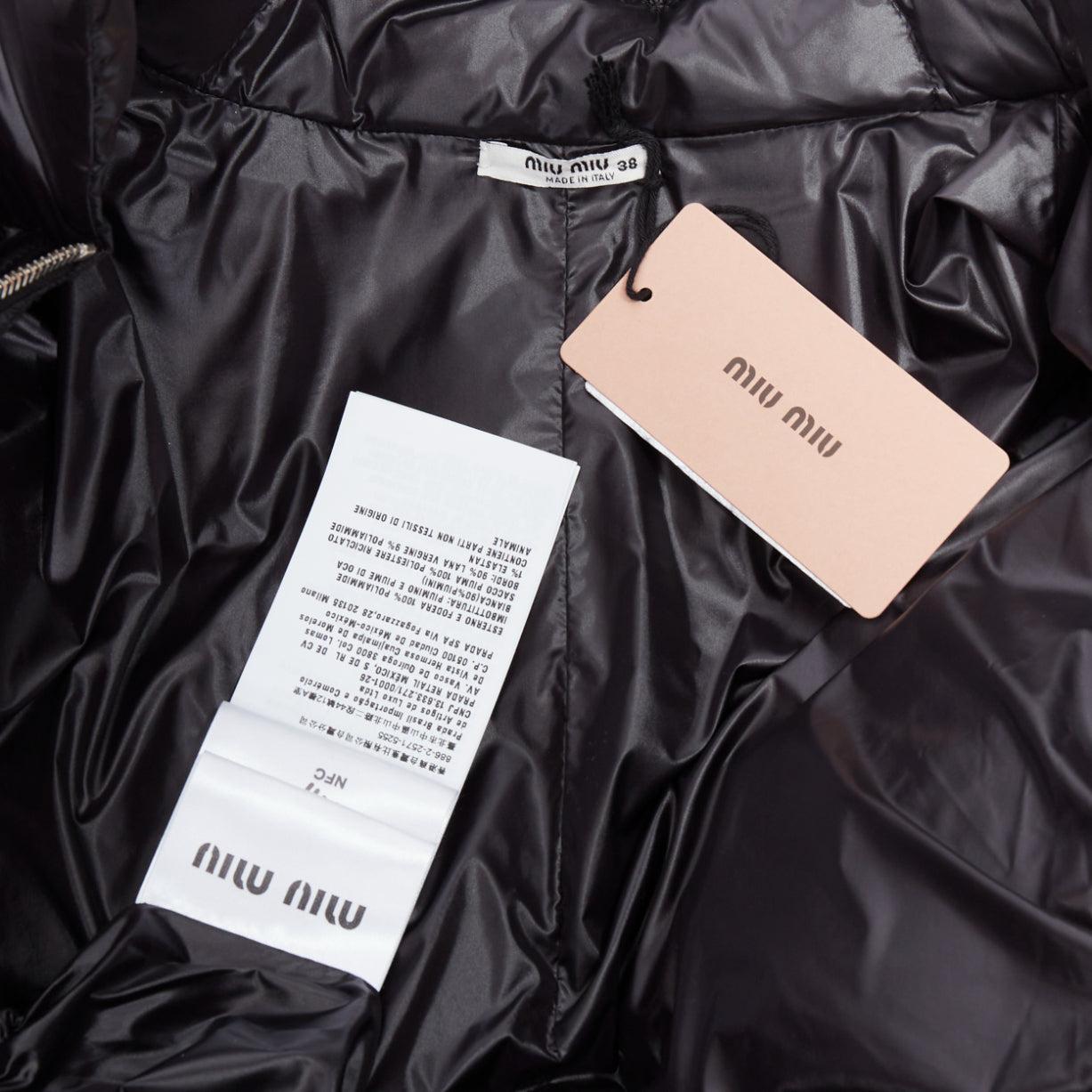MIU MIU 2021 Runway black quilted goose down puffer belted jumpsuit IT38 XS 4