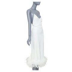 MIU MIU 2022 Bridal white viscose stretch cady feather hem slip dress IT36 XXS
