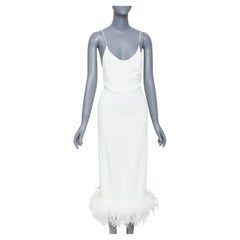MIU MIU 2022 Bridal white viscose stretch cady feather hem slip dress IT36 XXS