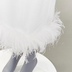 MIU MIU 2022 Bridal white viscose stretch cady feather hem slip dress IT38 XS