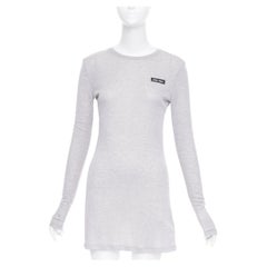 MIU MIU 2022 grey black logo tab crew neck long sleeve tshirt dress IT36 XXS