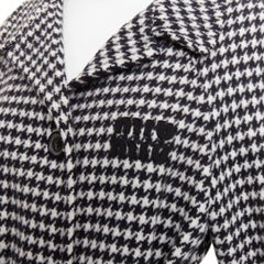 MIU MIU 2022 Pied De Poule houndstooth wool logo applique belted coat IT38 XS
