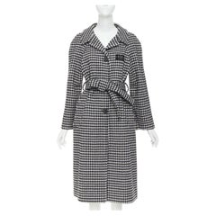 MIU MIU 2022 Pied De Poule houndstooth wool logo applique belted coat IT38 XS