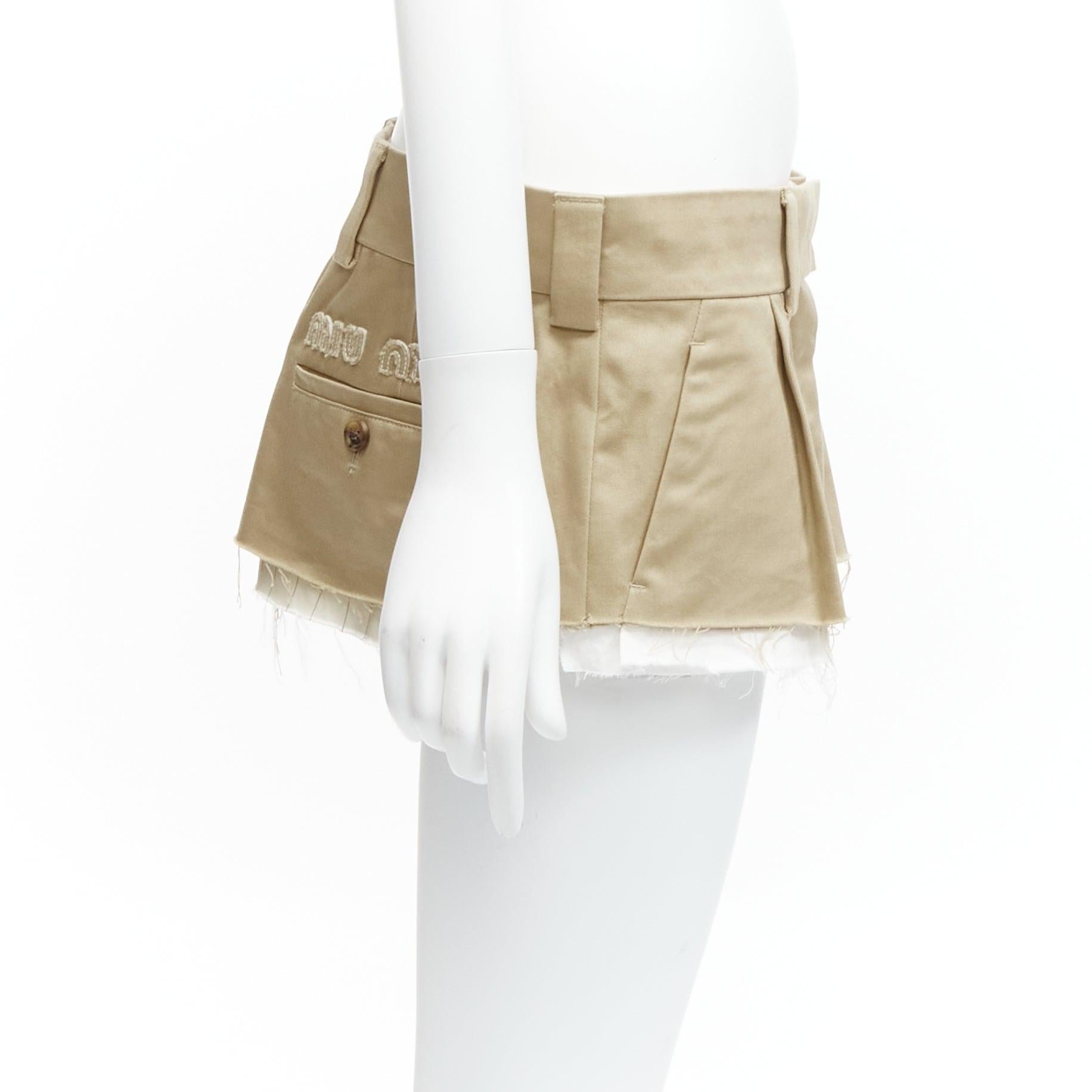 MIU MIU 2022 Runway beige low rise frayed edge micro mini skirt IT40 S In Excellent Condition For Sale In Hong Kong, NT