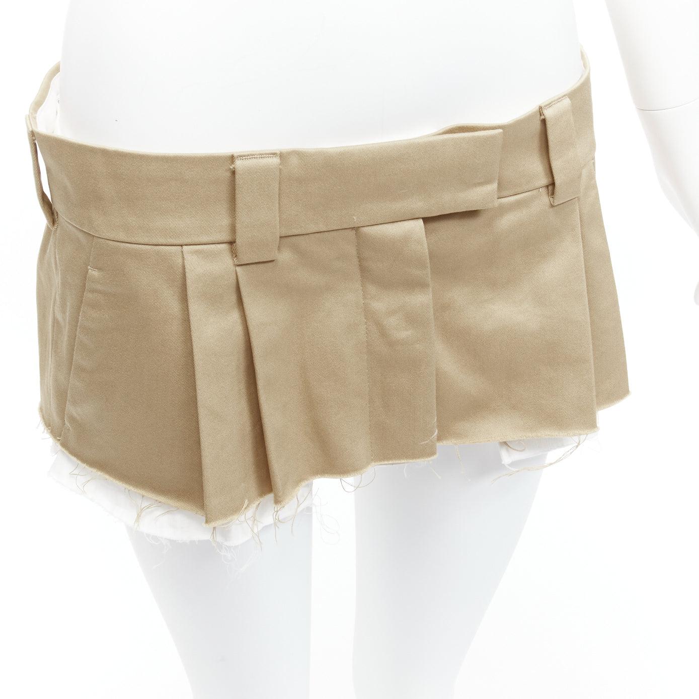 MIU MIU 2022 Runway beige low rise frayed edge micro mini skirt IT40 S For Sale 2