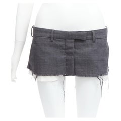 MIU MIU 2022 Runway grey low rise frayed edge micro mini skirt IT40 S