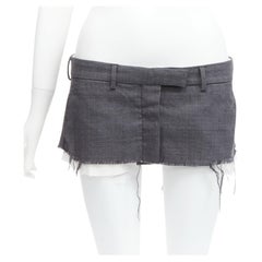 MIU MIU 2022 Runway grey low rise frayed edge micro mini skirt IT40 S 