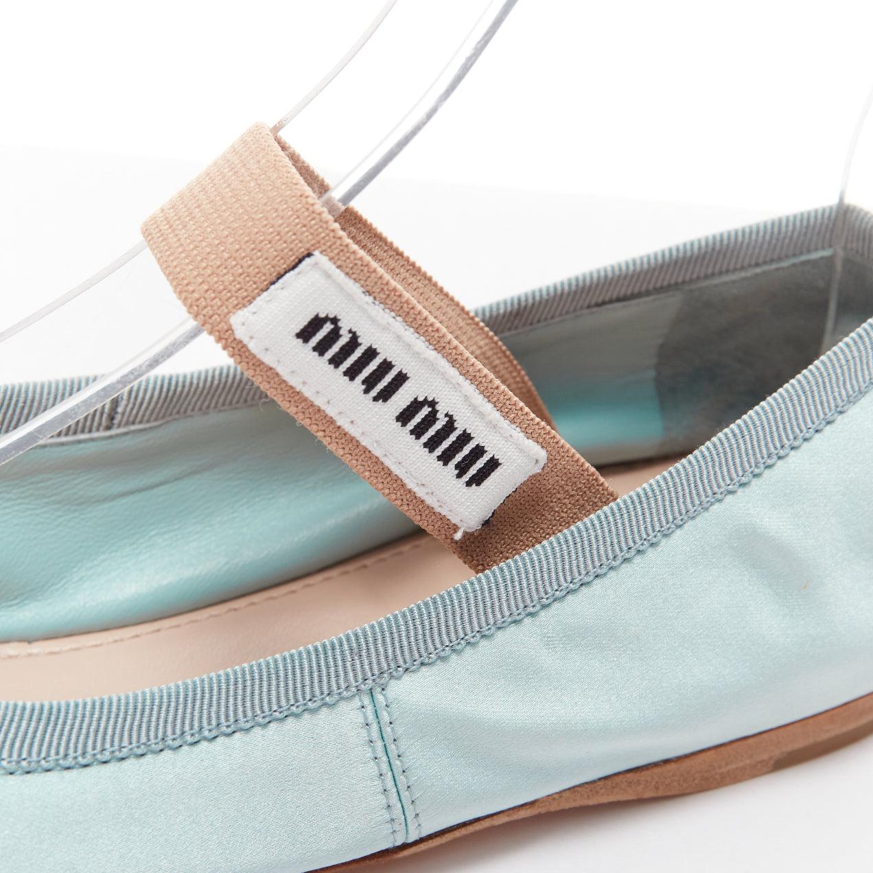 MIU MIU 2022 Runway satin fabric nude white badge Maryjane ballet flats EU37 4