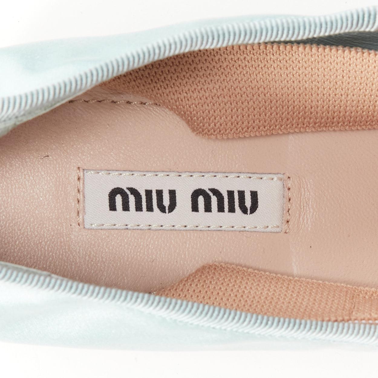 MIU MIU 2022 Runway satin fabric nude white badge Maryjane ballet flats EU37 5