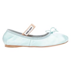 MIU MIU 2022 Runway satin fabric nude white badge Maryjane ballet flats EU37