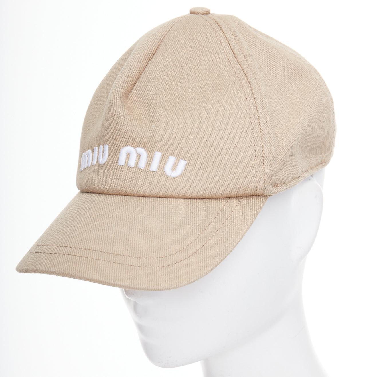 MIU MIU 2023 Drill kaki blanc coton twill blanc logo casquette de baseball L en vente 1