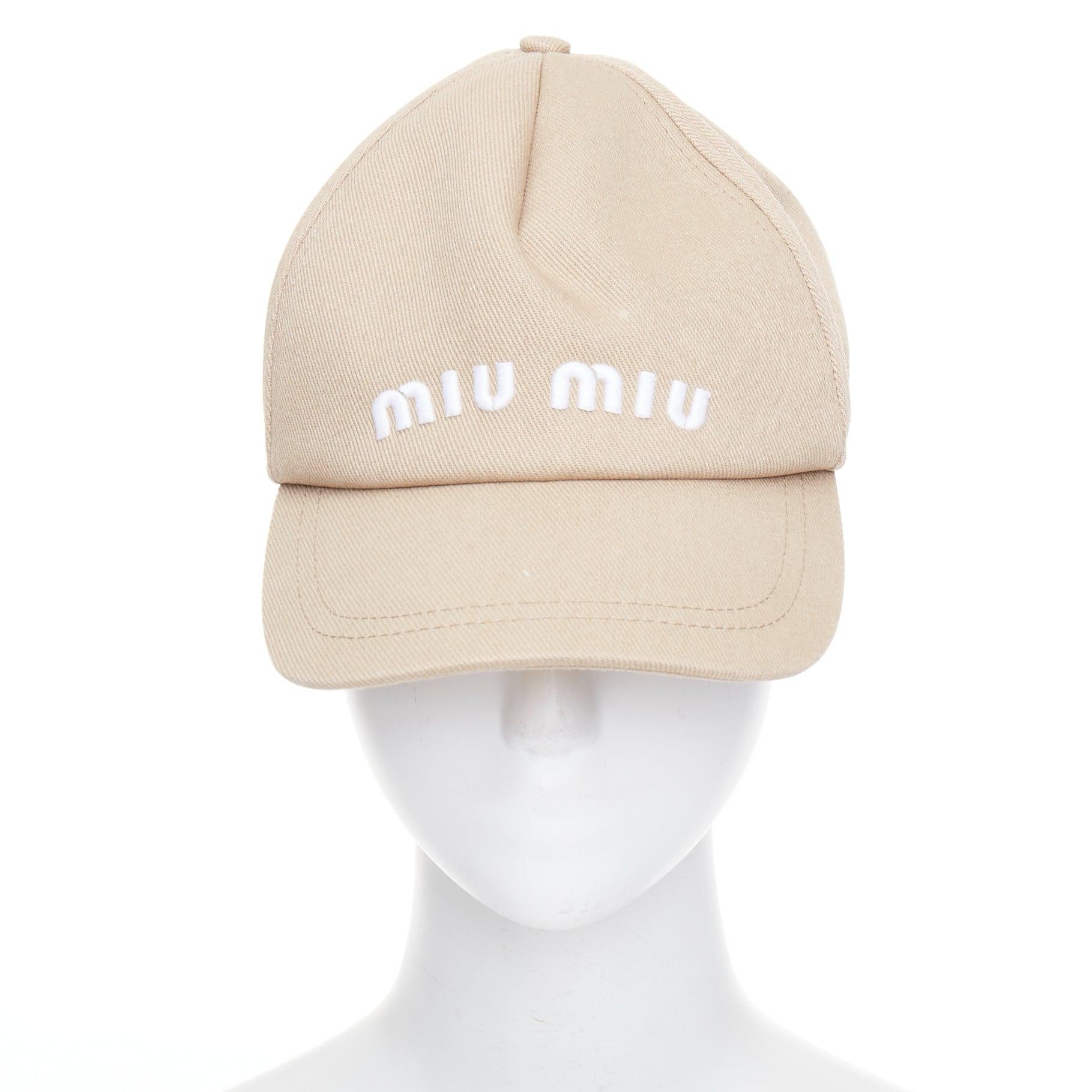 MIU MIU 2023 Drill kaki blanc coton twill blanc logo casquette de baseball L en vente 3