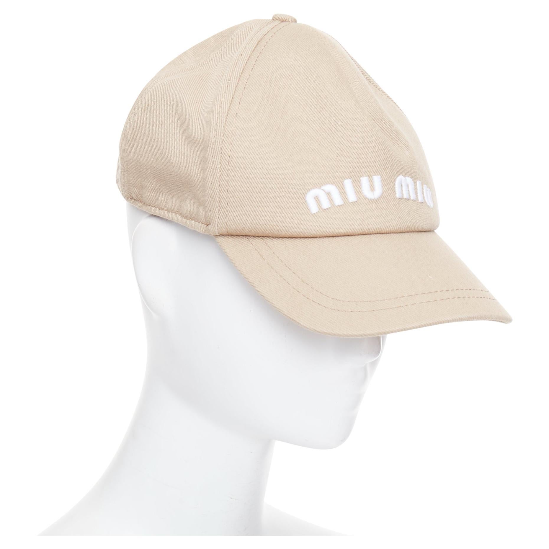 MIU MIU 2023 Drill kaki blanc coton twill blanc logo casquette de baseball L en vente